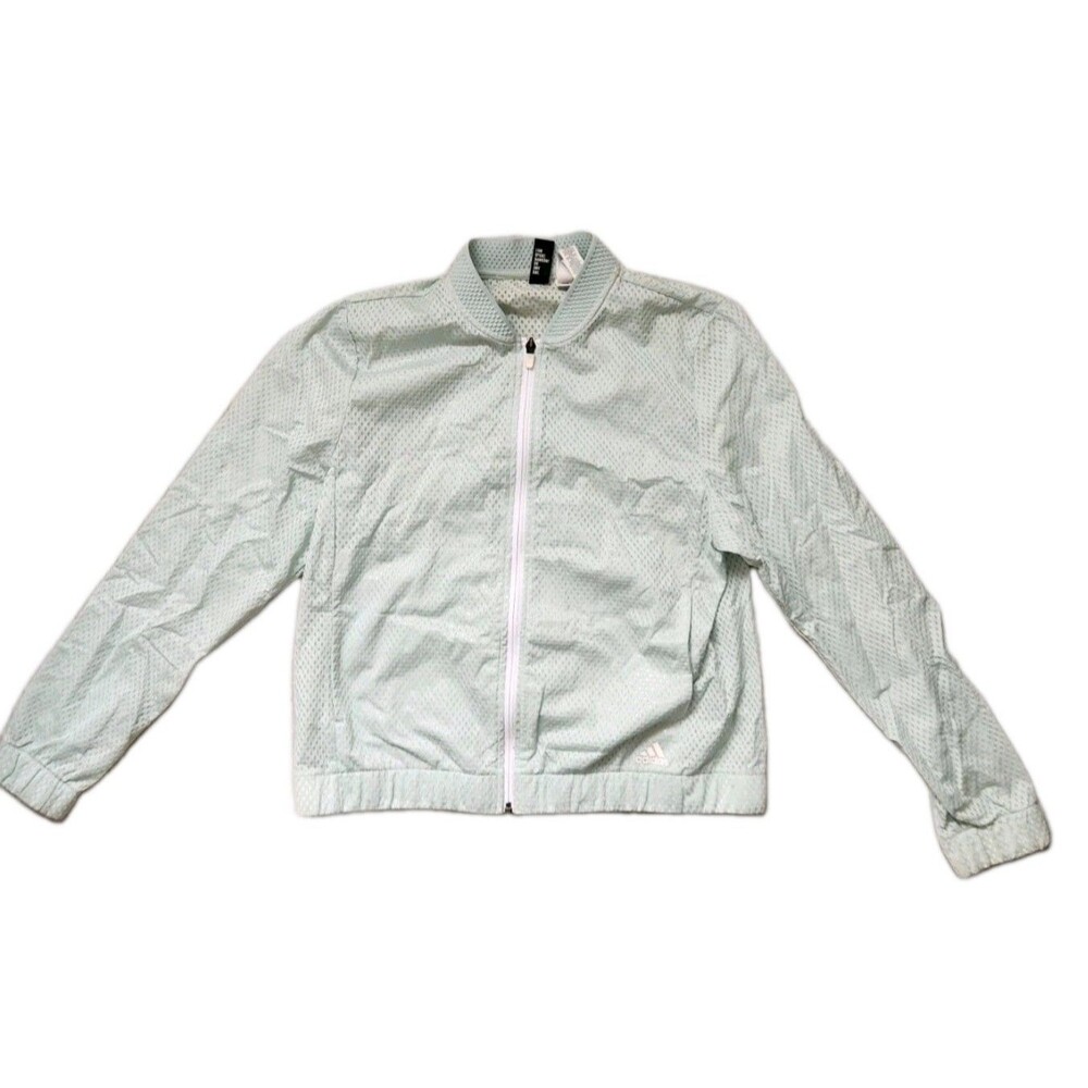 Adidas Lightweight Bomber Jacket Full Zip Collared Mint Green Pockets Sz M GUC